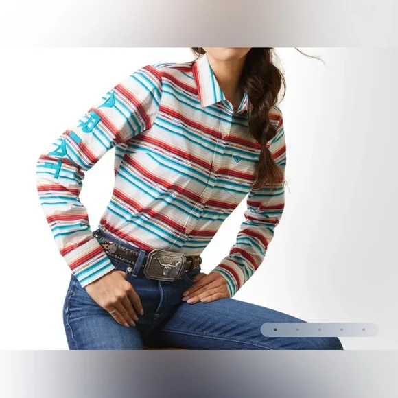 ARIAT WOMEN'S WRINKLE RESIST TEAM
KIRBY STRETCH SHIRT, ROSA SERAPE - S - Picture 1 of 13